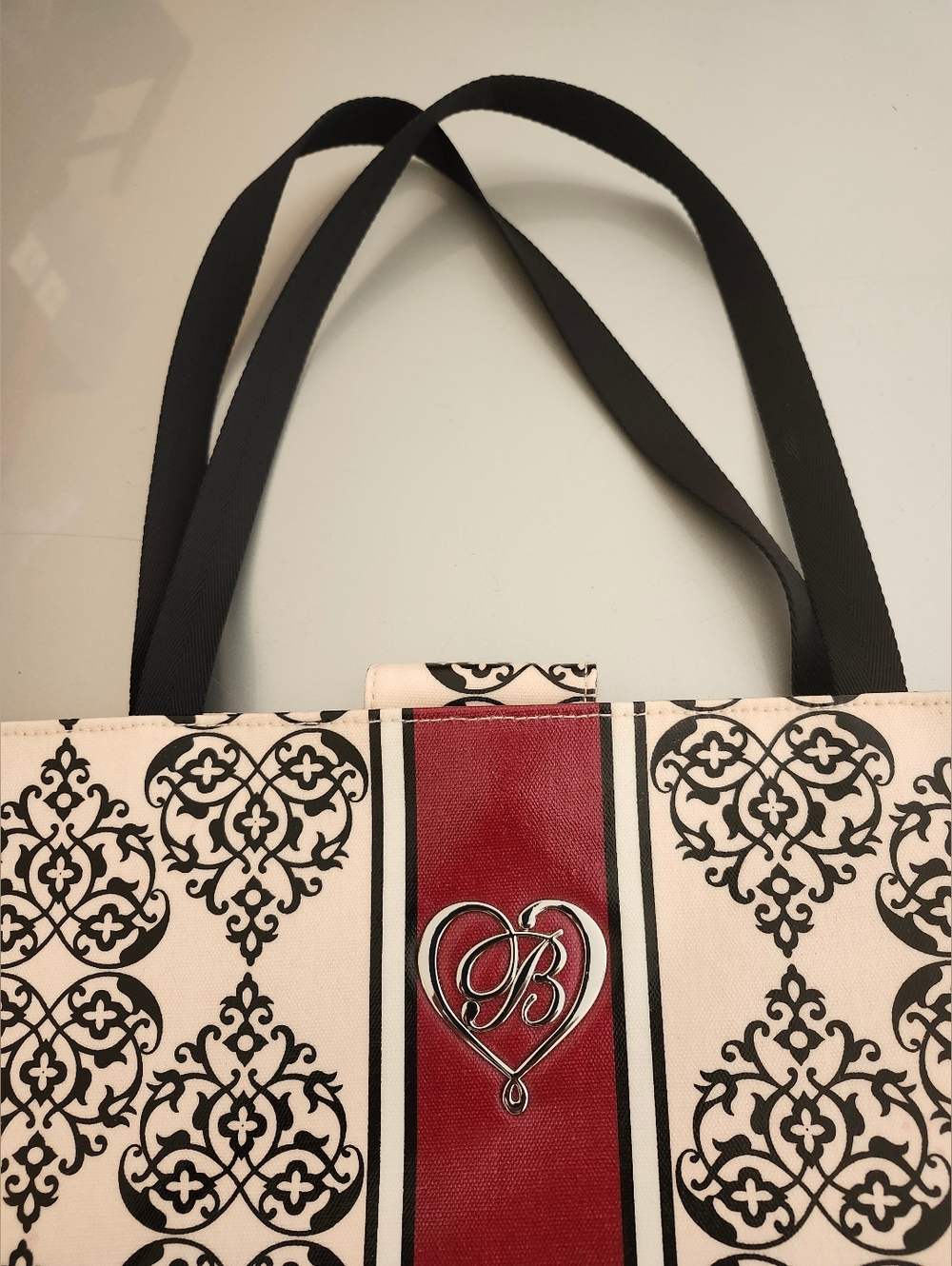 Brighton Cream, Black And Burgundy Coated Canvas Tote Bag - Picture 4 of 10